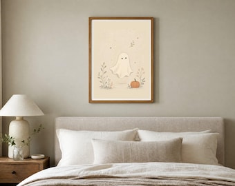 Little Sheet Ghost Print, Kids Halloween Decor, Sage Nursery Art (Digital Download)