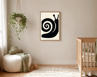High Contrast Baby Art Printable, Black and White Snail Nursery Print, Montessori Newborn Sensory Wall Art, B&W Digital Download