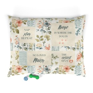 Personalized Floral Patchwork Dog Bed with Dog Quotes Pet Bed | Cozy Floral Dog Pillow