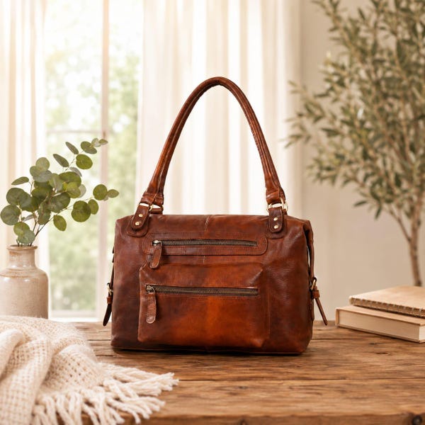 Personalized Leather Tote Bag for Women, Handmade Leather Work Tote, Large Shoulder Bag, Laptop Carryall Purse, Custom Gift for Her