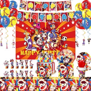 Circus Themed Kids Birthday Party Decorations Kit,Banner,Backdrop Balloons,Tableware Cake Topper,Kids Birthday Favors,Amazing Party Supplies