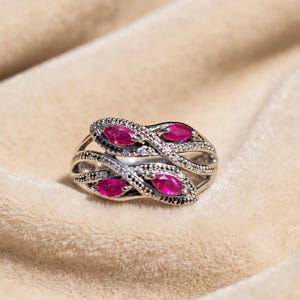 Bague rubis marquise en argent sterling 925, bague rubis vintage, bague délicate en pierre précieuse rouge pour femme, bijou de naissance de juillet