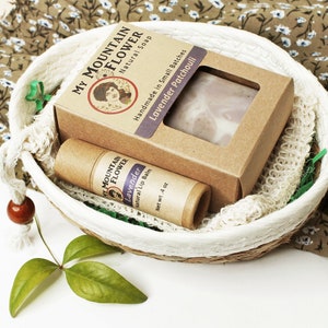 Soap With Lip Balm and Soap Saver Set, Eco Friendly, Gift Under 20, Mini Spa Gift, Handmade Gift, Gift for Co-Worker, Gift for Teacher