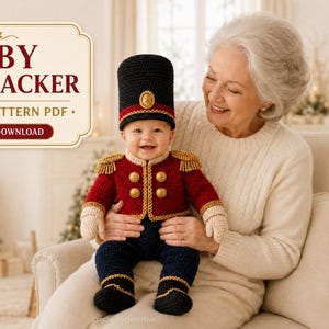 Baby Nutcracker Crochet Pattern PDF - Christmas Soldier Outfit with Hat, Jacket and Booties