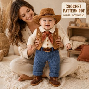 Baby Cowboy Outfit Crochet Pattern Western Costume Cowboy Hat Boots Photo Prop PDF Download