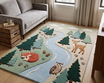 Woodland Nursery Decor Fox Rug Spielteppich Waldtiere