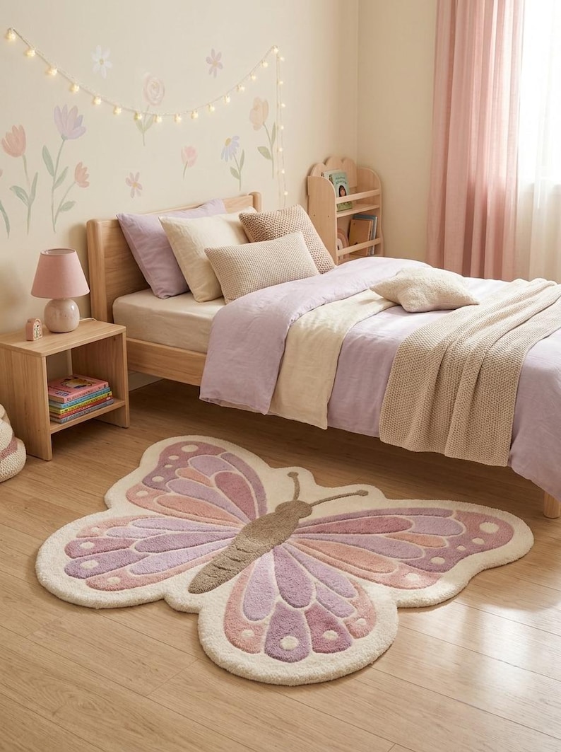 Hand Tufted Wool Butterfly Rug, Pastel Nursery Decor, Kids Play Mat ...