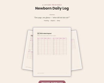 Journal quotidien du nouveau-né, suivi de l'alimentation, des couches et du sommeil de bébé (Téléchargement instantané)