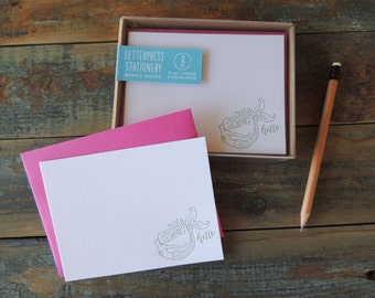 Letterpress Note Cards - Hello Mermaid II - Set of 8