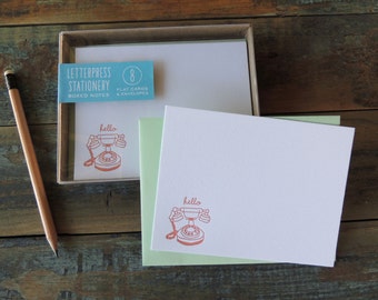 Letterpress Note Cards - Hello Telephone - Set of 8