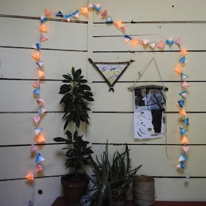 Paper Pyramid Lanterns - AIR - Wedding Garland in Blue, White, and Cream Unique Art Deco Decor in Pastel, Neutrals, Pearl