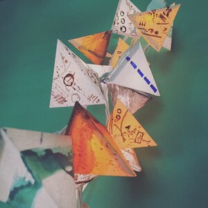 Paper Lantern Garland - MEMPHIS - a light airy garland with sandy texture, dotted lines, stripes, intricate glyphs and geometric patterns