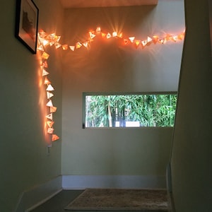 Paper Lanterns - KOINOBORI - Handmade Garland String Lights - Koi, Golden Creams, Earth Tones - Sculptural Lighting - Geometric Fairy Lights