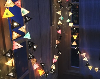 Paper Lanterns - ALASKAN MOON - Origami Lights in Purple, Gray, Green, Cream and Black - Hanging Light Garland, Sculptural Nursery Lights