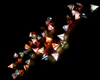 Handmade Paper Lanterns - MARAS SALT FLATS - Origami Light Garland in Velvet Burgundy, Blues, Oranges, Purples, Copper, Black - Science Gift
