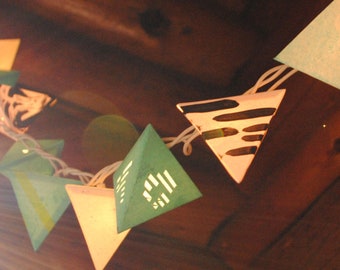 Indoor String Lights - CHLOROPLASTS - handmade paper lanterns with inky brushstrokes, cell patterns, cutouts, & shades of green party decor