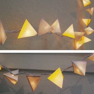 Pyramid Paper Lanterns THE WHITE DWARF handmade geometric light garland with yellow ombre, metallic silver, and white for nursery / dorm image 4