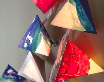 Light Garland - THE TIDAL POOL - handmade fairy garland in Sea Anemone Red and Teal Tidal Sea Blues - Nursery Lights - Geometric Party Decor