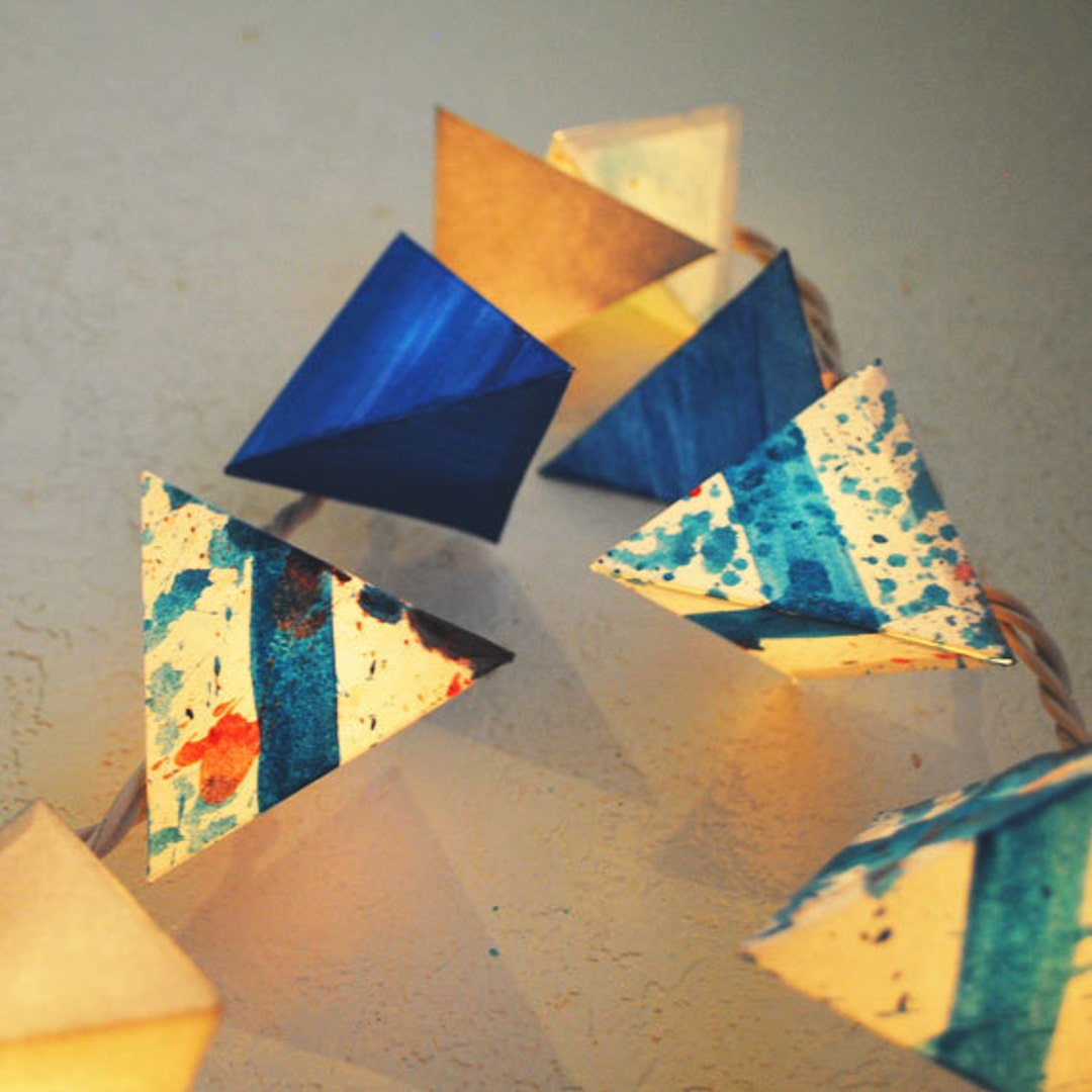 Handmade Lights REGAL FESTOON Paper Lantern Garland in Royal Blue, Metallic Silver, Splatter Red