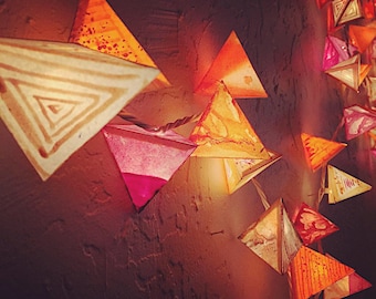 Paper Lanterns - Wedding Garland - NEW MEXICO - Handmade Lights in a Southwest Style - Blush, Sandy Browns, Bright Oranges, and Light Beiges