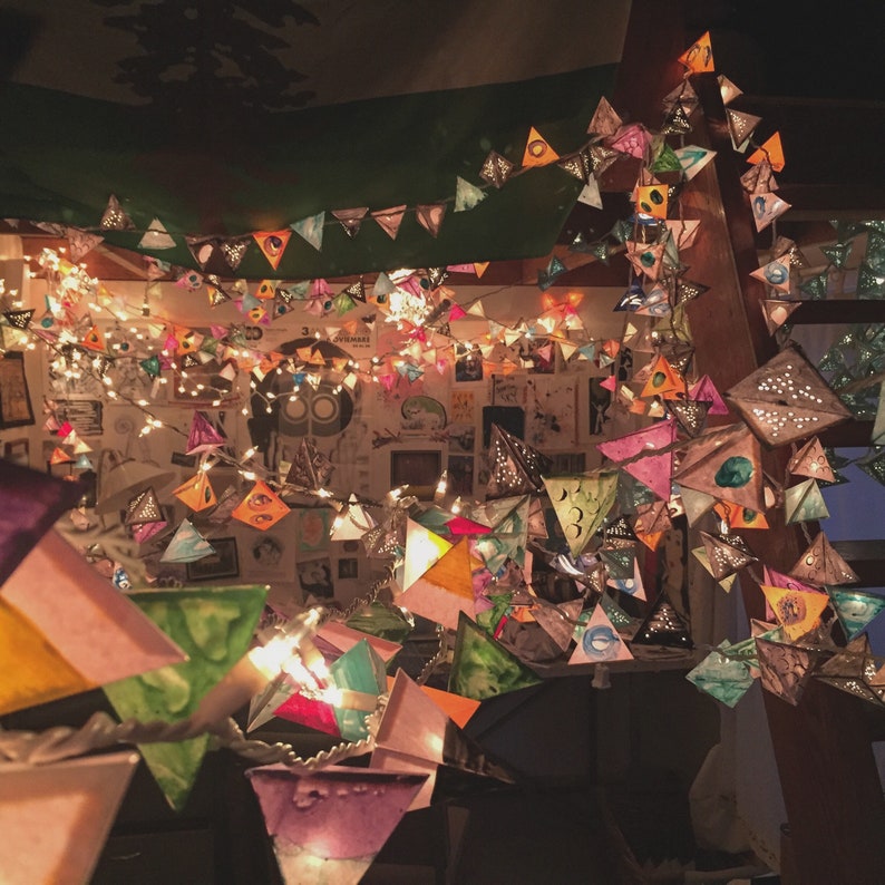 CUSTOM LANTERNS Design Your Own Paper Light Garland Paper Pyramid Lights Handmade Origami Light Garland Party Decorations image 1