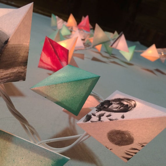 Paper Lantern Garland Rhododendron Handmade String Lights In Jade And Cranberry For Party And Wedding Decoration