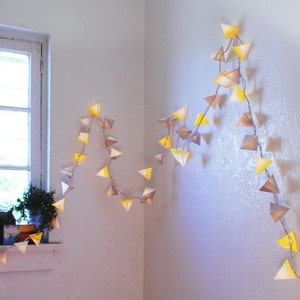 Pyramid Paper Lanterns THE WHITE DWARF handmade geometric light garland with yellow ombre, metallic silver, and white for nursery / dorm image 3