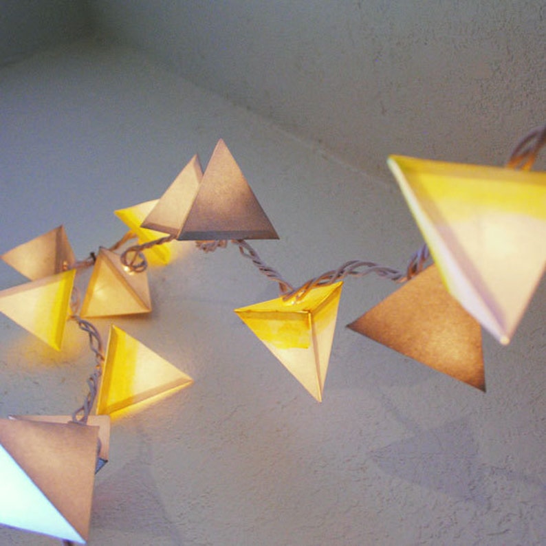 Pyramid Paper Lanterns THE WHITE DWARF handmade geometric light garland with yellow ombre, metallic silver, and white for nursery / dorm image 1