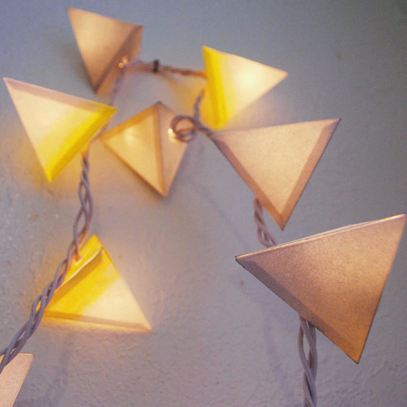 Pyramid Paper Lanterns THE WHITE DWARF handmade geometric light garland with yellow ombre, metallic silver, and white for nursery / dorm image 2