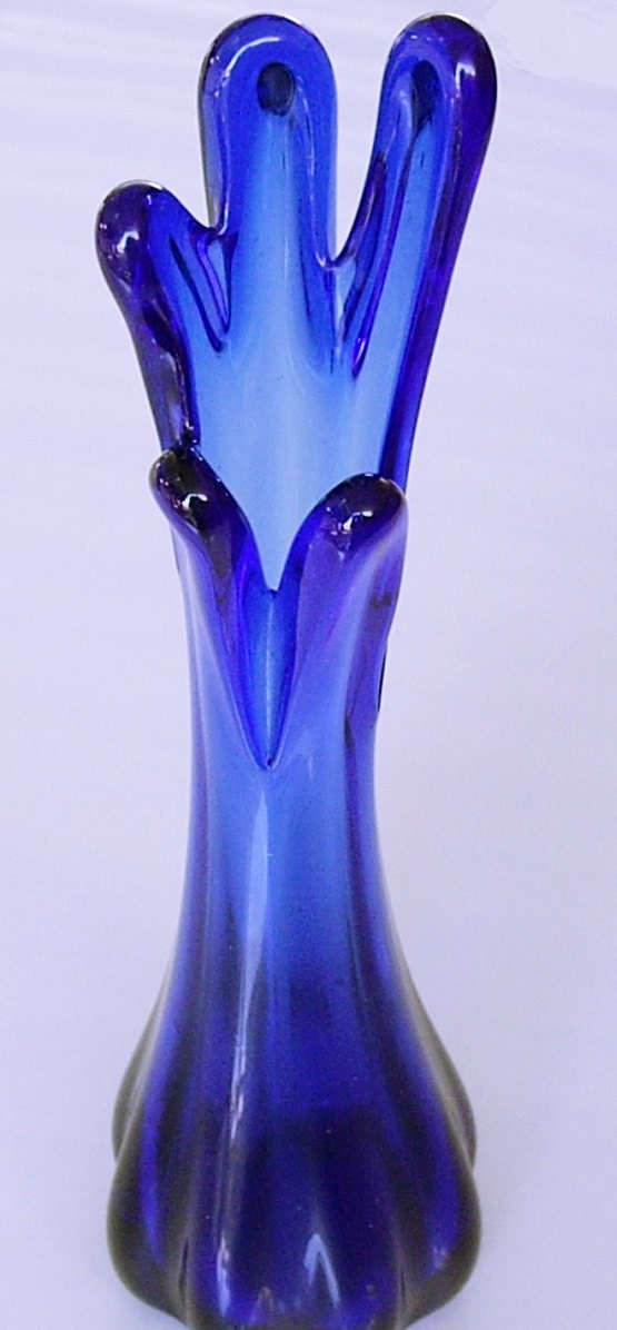 Vintage Cobalt Blue Art Glass Vase Murano Style Glass Finger Etsy