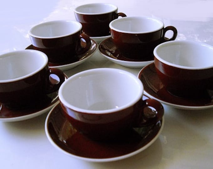 Vintage ACF Italy Espresso Cups and Saucers 6 Brown and White Etsy