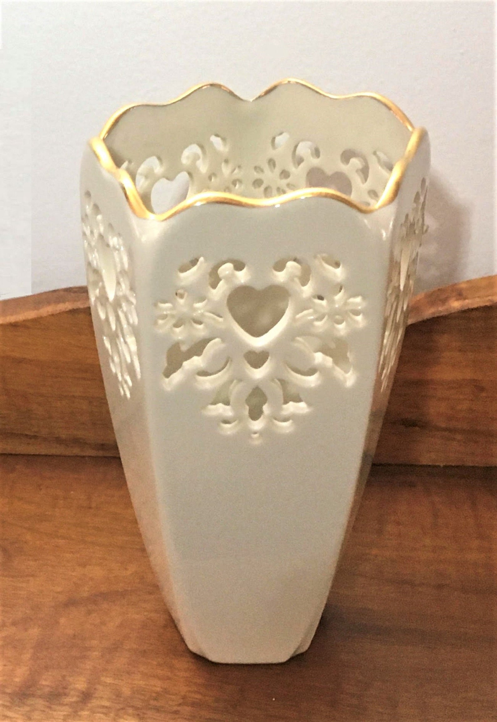 Vintage Lenox Vase 24 carat gold rim cut out heart pattern Etsy
