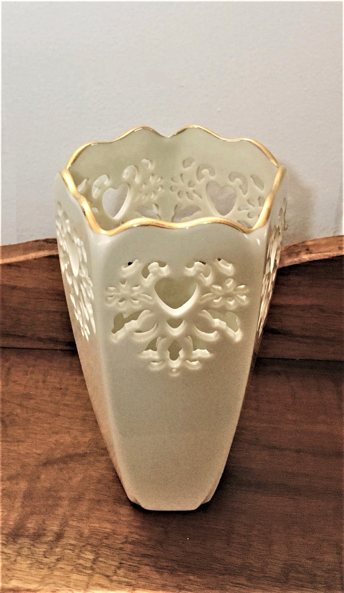 Vintage Lenox Vase 24 carat gold rim cut out heart pattern Etsy