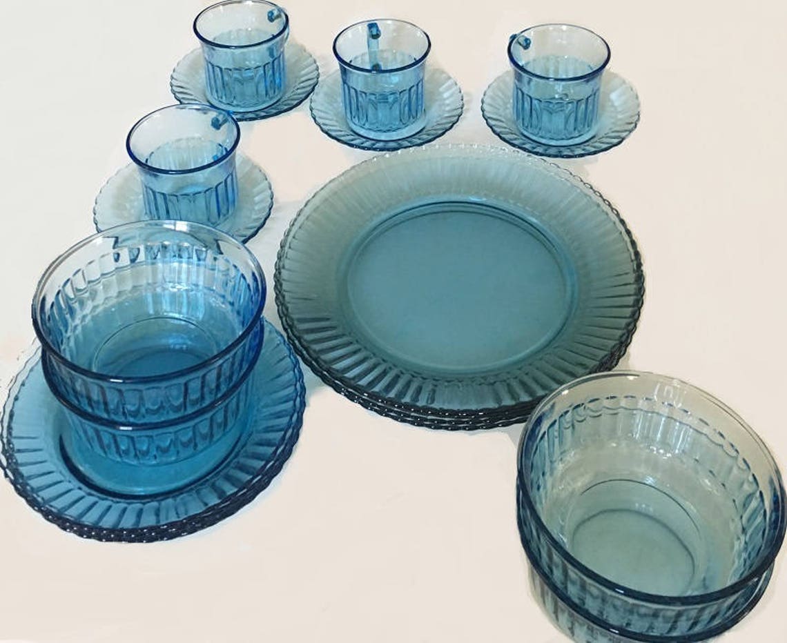 Blue Glass Dinnerware Forte Crisa set for 4 azure glass Etsy