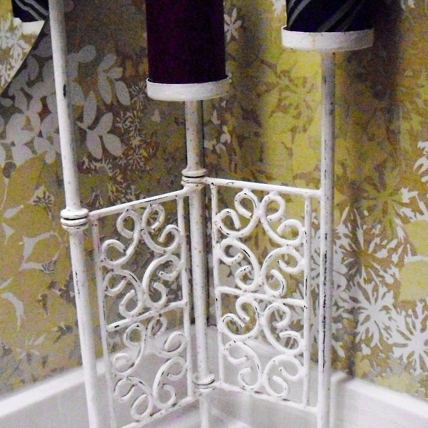 Vintage Candle Holder Shabby Chic White Iron Chippy Paint