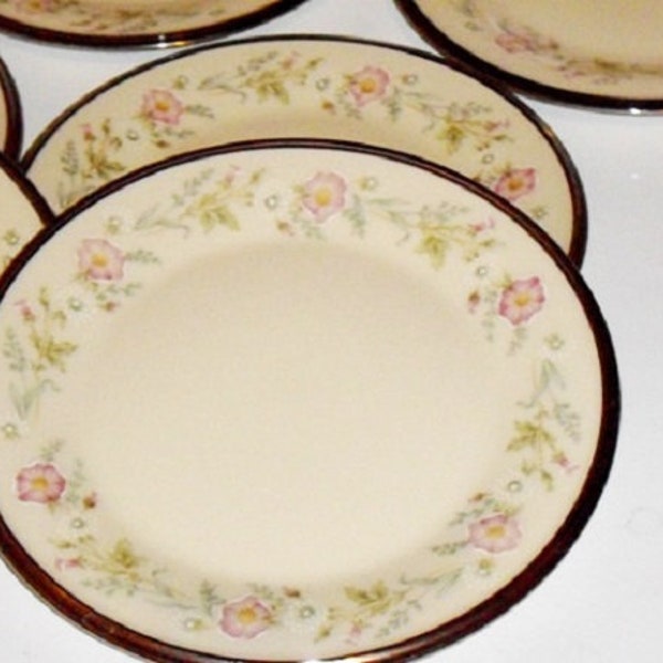 Lenox China Bread plates, Flirtation dessert dishes silver rim, replacement fine china set of 6