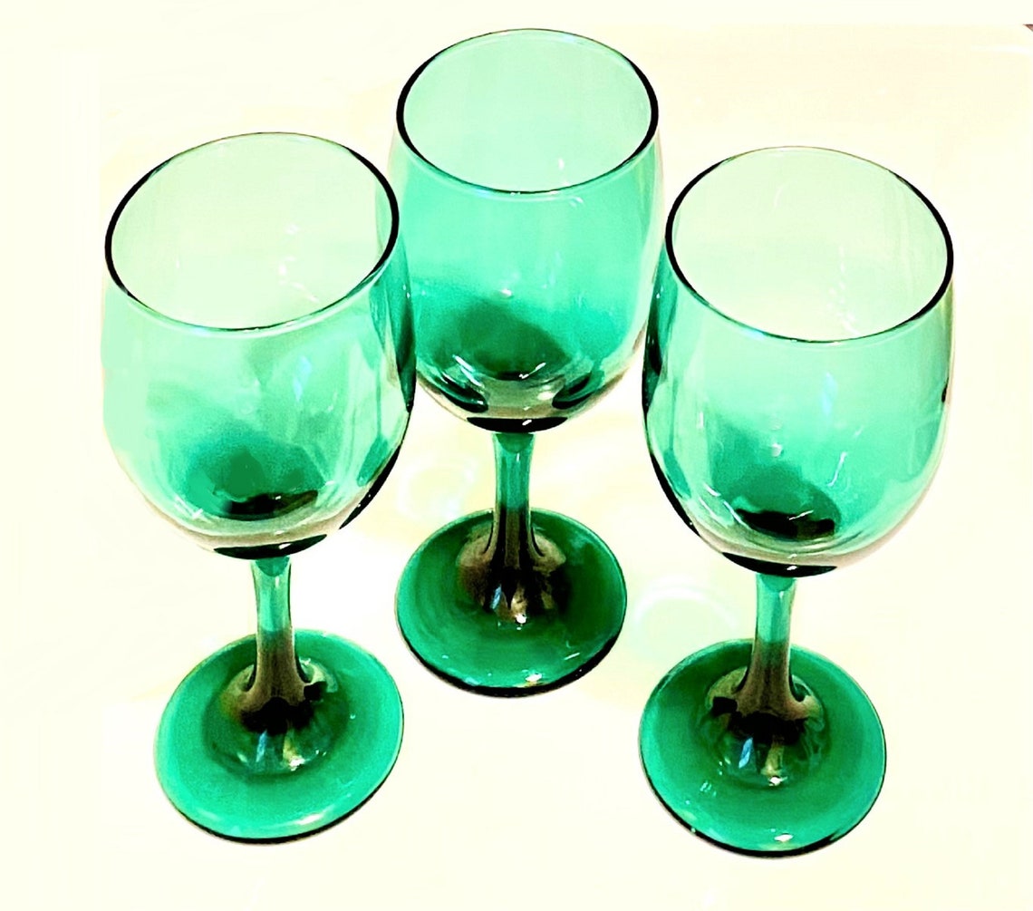 Vintage Libbey Juniper Green Wine Glasses Barware Glassware Etsy