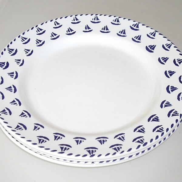 Rare Furio Nautical Dinner Plates, Blue Sailboats discontinued pattern, Italy Dinnerware, Furio La Primula, set of four