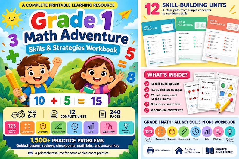 Money Math Adventures 1st Grade Math Workbook Printable PDF | 240 Pages | Addition ...