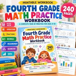 Mathematik-Arbeitsheft für die 4. Klasse (PDF), 240 Seiten, druckbare Arbeitsblätter, Übungen für den Heimunterricht, Alter 9-10