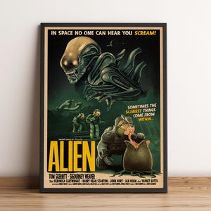 Alien-poster, retro väggkonst, vintage kraftpapperstryck, heminredning