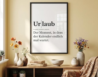 Semesterdefinition Poster - Väggkonst Present för resor och avkoppling | Modern typografisk design | Vardagsrums- och kontorsinredning