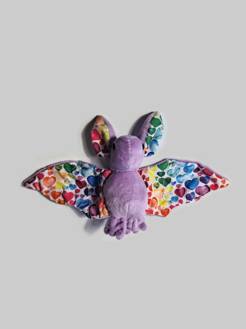 Plush Bat Colorful Hearts Halloween Stuffed Toy image 2