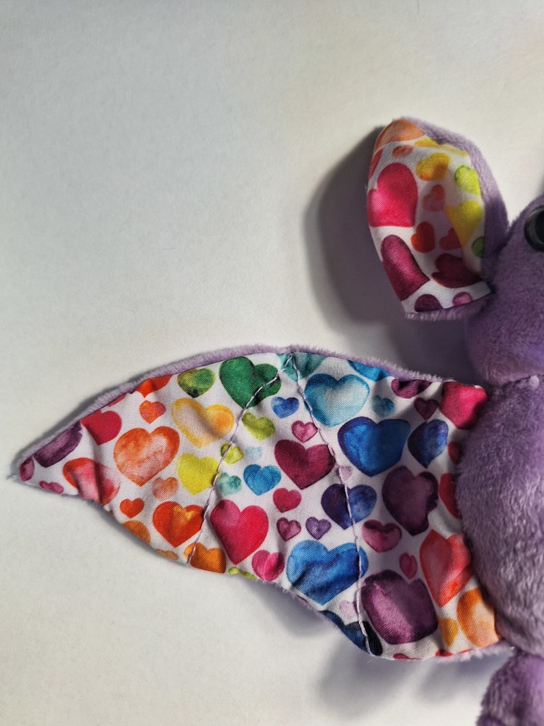 Plush Bat Colorful Hearts Halloween Stuffed Toy image 3