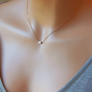 Silver Cube Bead Necklace Dainty Everyday Necklace Layering Minimalist Jewelry Womens Jewelry Gift Silver or Gold Chain image 1