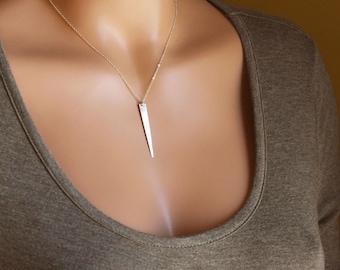 Edgy Spike Necklace, Arrow Necklace, Silver Pendant Necklace, Layering Necklace, Long Gold Necklace, Minimalist Necklace, Rose Gold