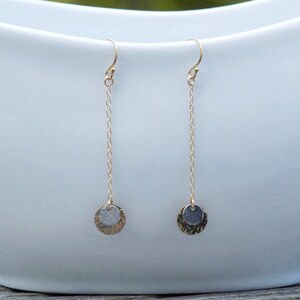 Long Dangle Earrings, Dainty Disc Earrings, Mixed Metals, Customized Earrings, Long Gold Dangles, 14k Gold Fill, Rose Gold