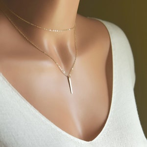 Necklace Set of 2 Minimalist Necklaces, Simple Chain, Bar Necklace, Perfect Gift for Her, Sterling Silver, 14k Gold Fill, Rose Gold Fill