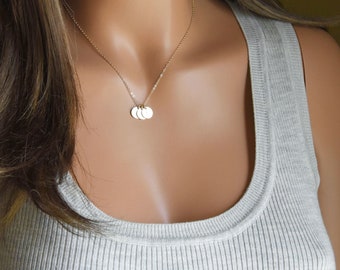 Personalized Mothers Gift, Mom Necklace with Kids' Initials, Minimalist, Layering Letter Disc, Bridesmaid Gift, Silver, Gold, Rose Gold