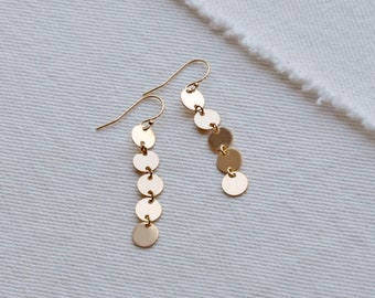 Long Dangle Earrings, Minimalist Disc Earrings, Boho Chic, Jewelry Gift for Women, Silver, Gold, Rose Gold